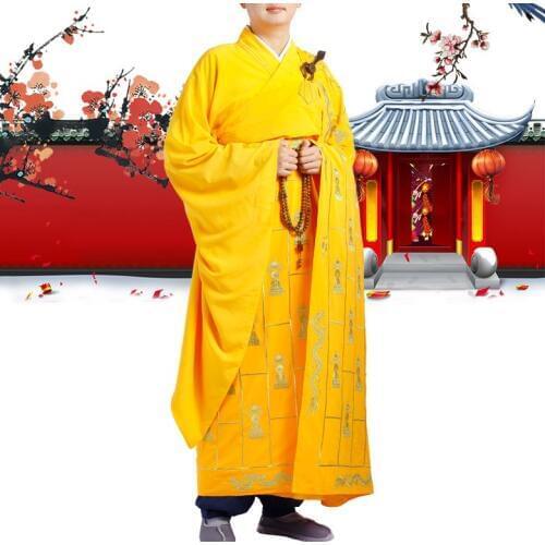 Yellow 5 patterns Thousand blessing clothing buddhist monks robe zen lay gown shaolin monk cassocks zuyi kung fu uniforms