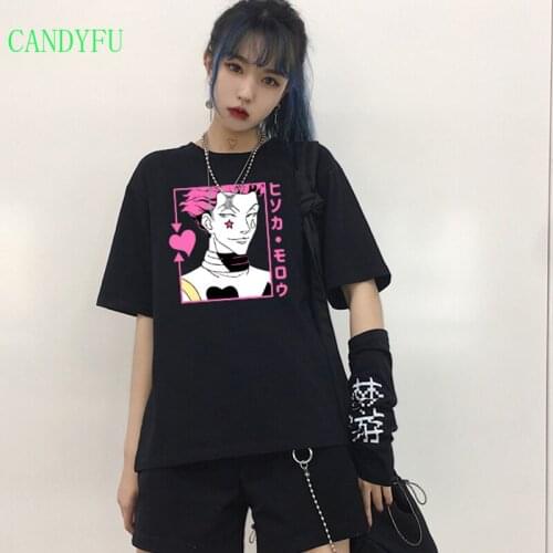 Short Sleeve Women T-shirt black Japanese Anime Harajuku Hunter X Hunter T Shirt Cartoon Print Casual Top Hisoka Morow Tshirt