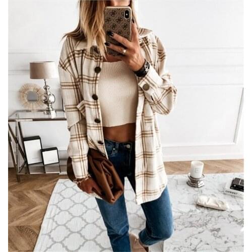 Women Long Sleeve Plaid Jacket Autumn Spring Oversized Coat NiceNew Fashion Loose Outwear Vintage Streetwear Ropa Mujers Tops