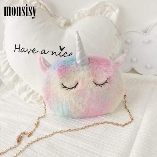 Monsisy 2020 Faux Fur Unicorn Handbag Women Crossbody Bag Kawaii Unicorn Shoulder Bag Lady Animal Purse Wallet bolsa feminina