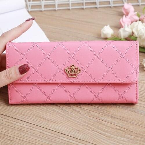 Womens Wallets Purses PU Leather Crown Long Wallet Hasp Phone Bag Money Coin Pocket Card Holder Crown Female Wallet Purse