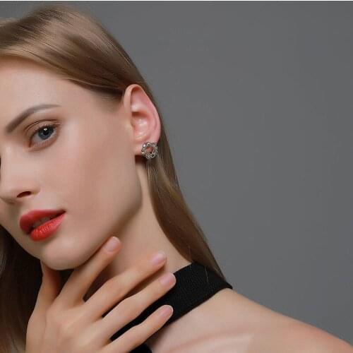 Cute Zirconia Crystal Flower Stud Earrings for Women Girls Hollow Geometric Gold Silver Color Plant Floral Earings Ear Studs