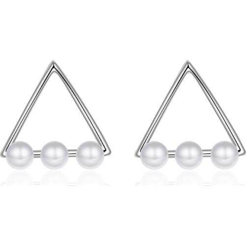 New High Quality Fashion Triangle Pearl Earring 925 Sterling Silver Ladies`Stud Earrings Jewelry Birthday Gift Wholesale