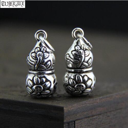 100% 925 Silver Gourd Charm Small Thai Silver Lotus Flower Gourd Pendant Good Luck Charm Amulet