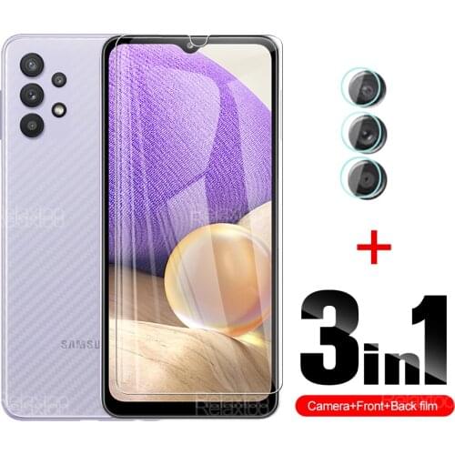 3 In 1 Full Cover Camera Lens Film Front Tempered Glass And Soft Carbon Back Fiber For Samsung Galaxy A32 5G Sansung A 32 6.5"