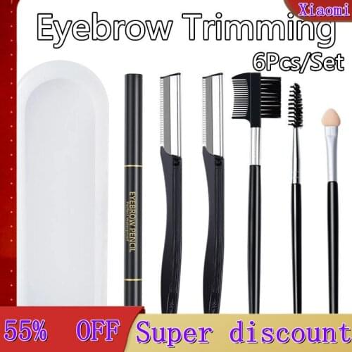 6Pcs/Set Eyebrow Grooming Trimmer Kit Scissors Tweezers Brow Trimming Tool Eye Brow Shaping Knife Razor Make Up Tool
