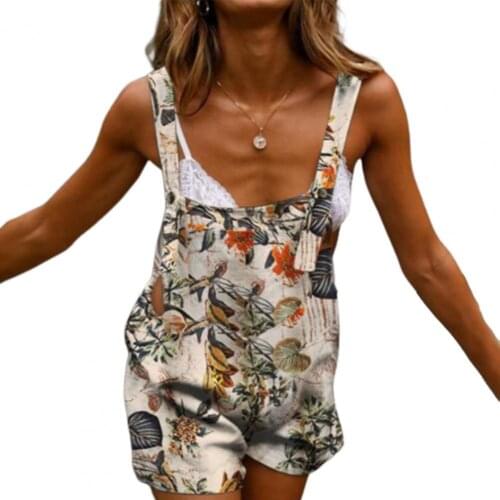 70% Dropshipping!!Women Jumpsuit Floral Print Suspender Summer Wide Leg Buttons Romper for Dating