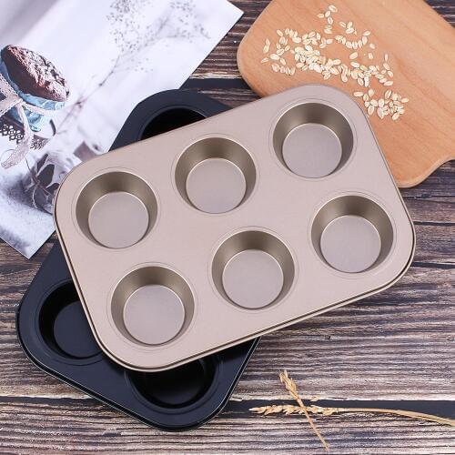 Non-Stick Round Muffin Cup Baking Pan 6-Cavity Carbon Steel Cake Fondant Cupcake Mold Tart Trays Mould Bakeware Tools