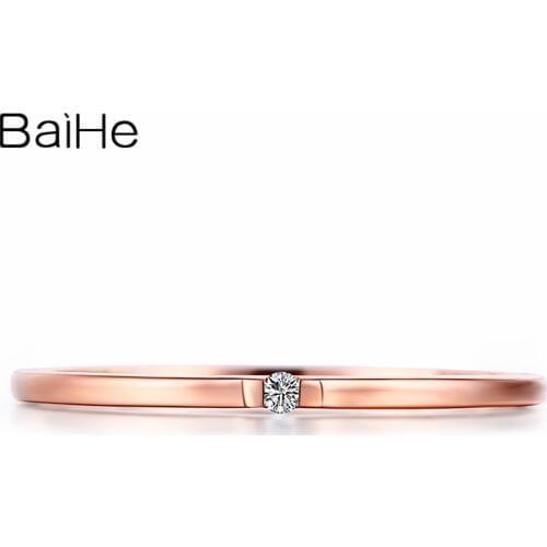 BAIHE Solid 14k Rose Gold SI/H Round cut 0.013ct Natural Diamonds ring Fine Jewelry Women Man Ring Wedding Band Ring For Women