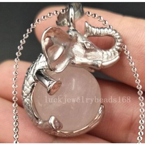 Free Shipping Women Fashion Jewelry Pink Crystal Ball Elephant Art Necklace With Chain 1pcs C5543n