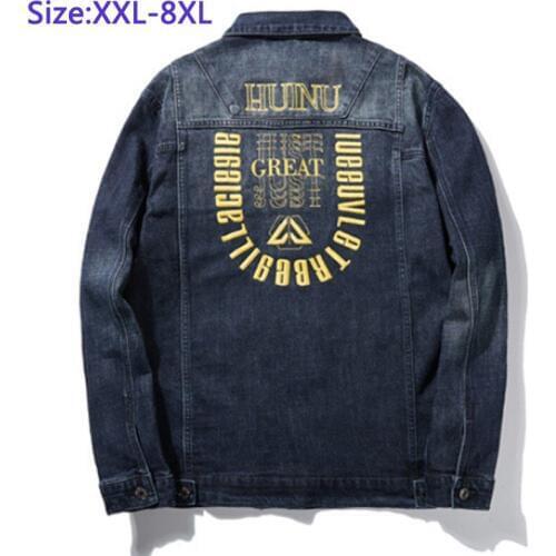 Big mens spring and autumn new embroidered Big denim jacket loose and fat mens trend coat very large size XXL-6XL 7XL 8XL