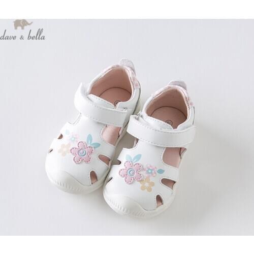 DB13743 Dave Bella summer baby girl sandals new born infant shoes girl white floral sandals casual shoes