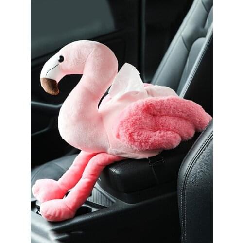 1pcs INS Pink Flamingo Tissue Box Cover Creative Car Armrest Tissue Case Cute Plush Toys Decorative Napkin Holder For Home Decor