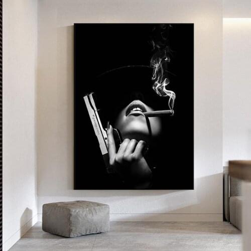 Black White Women Smoke and Have Guns Wall Art Canvas Paintings Posters and Prints Modern Pop Art Prints Wall Cuadros Decoracion