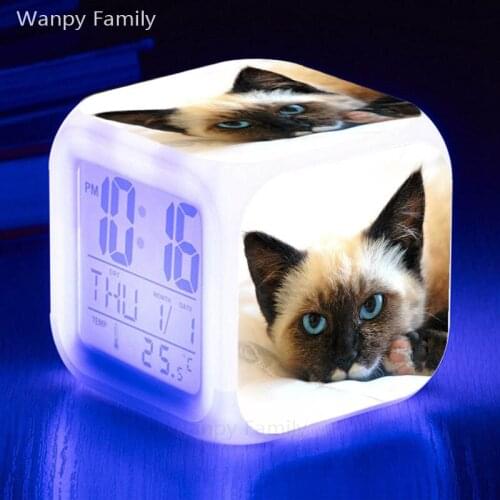 Pet Cat Digital MINI Alarm Clock Snooze Table Clock Wake Up Mute Calendar Dimmable Electronic Desktop clocks Kids Birthday Gift