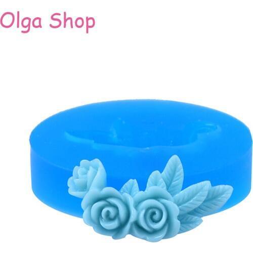 HYL309 24.3mm Rose Flowers with Leaves Silicone Mold - Cake Decorating, Fondant, Resin Jewelry Making, Gum Paste, Candy, Icing