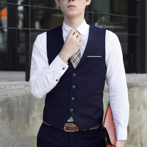 Business Men 4 Buttons V-Neck Sleeveless Waistcoat Slim Fit Working Wedding Vest