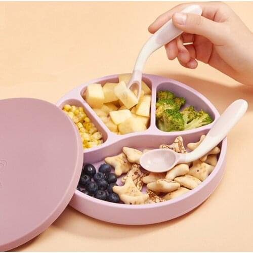 1Set Baby Silicone Suction Dinner Plate Divided Baby Food Supplement Bowl with Lid For Toddlers Small Partitions Tableware Set