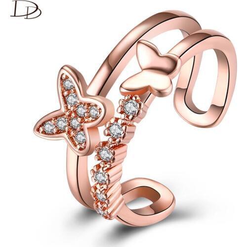 DODO Fashion Ladies Open Rings Rose Gold Color AAA Zircon Inlay Party Accessories Vintage Butterfly Anel Bijoux Wholesale Dr312