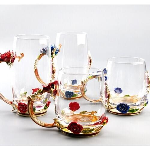 ELETON Enamel color water cup flower tea rose tea cup crystal heat resistant lead-free glass Drinkware Wedding gift cup