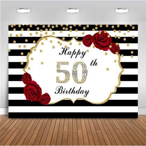 Neoback happy 50th birthday backdrop for photography party decoration banner white black stripe background for photo studio 510