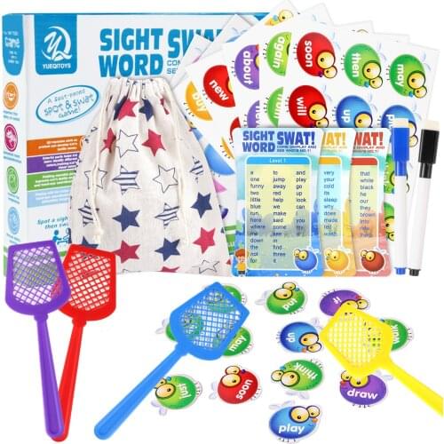 142PCS Swat a Sight Words Game Early Learning Educational Toys with Storage Bag Pens for 3+ Toddlers Homeschool Kindergarten