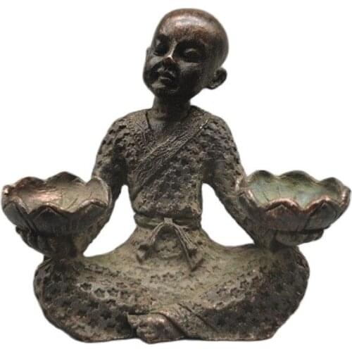 Chinese old Bronze statue of Pure copper Little monk wax table