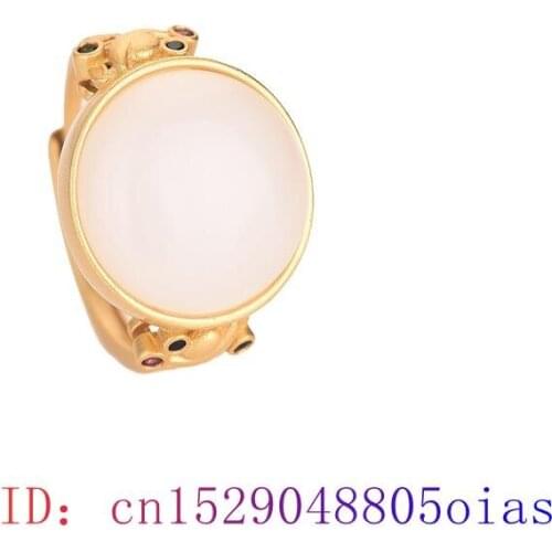 White Jade Ring Charm Chalcedony Fashion Jewelry Zircon Gifts Men Crystal 925 Silver Gemstone Natural Women Amulet