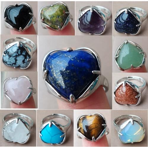Opal Howlite Tiger Eye Aventurine Lapis Lazuli Aventurine Goldstone Jaspe Crystal Unakite Blue Sand Heart Beads Ring WB918