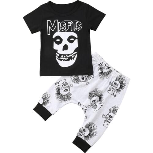 Skull Toddler Baby Kids Boys Clothes Set T-shirt Tops +Long Pants Summer Outfits Size 0-3T