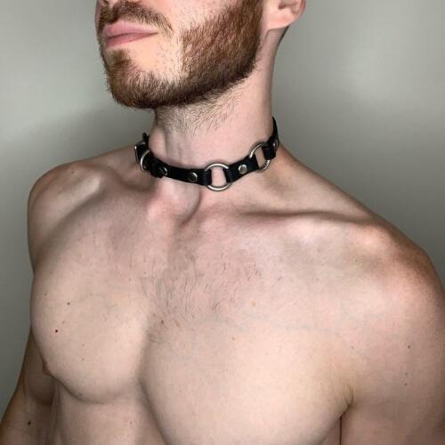 Leather Fetish Gay Neck Bondage Harness Men BDSM Gay Sexual Body Cage Necklace Harness Belt Punk Rave Costume for Adult Sex Game