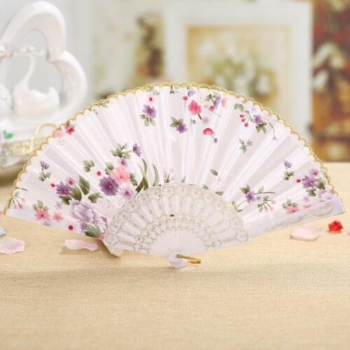 Best Chinese Style Dance Wedding Party Lace Silk Folding Hand Held Flower Fan Summer Vintage Folding Hand Held Flower Fans Decor