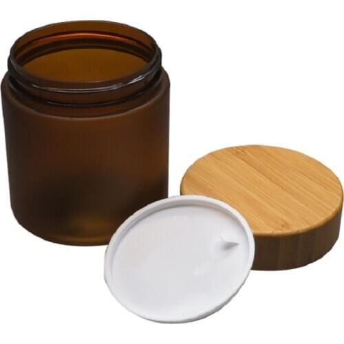 10PCS 250g 250ml Matt Frosted Amber PET Plastic Jar Cream Bottle with Bamboo Lid Bamboo Cap Cosmetic Containers Candy Jars