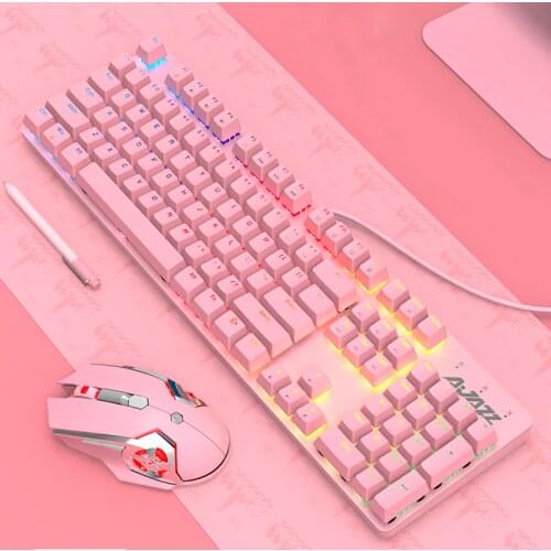 Pink Keyboard 104 Keys Layout RGB Backlit Lighting Keycaps Mechanical Keyboard For Gamer PC/Laptop/Desktop Yakestone