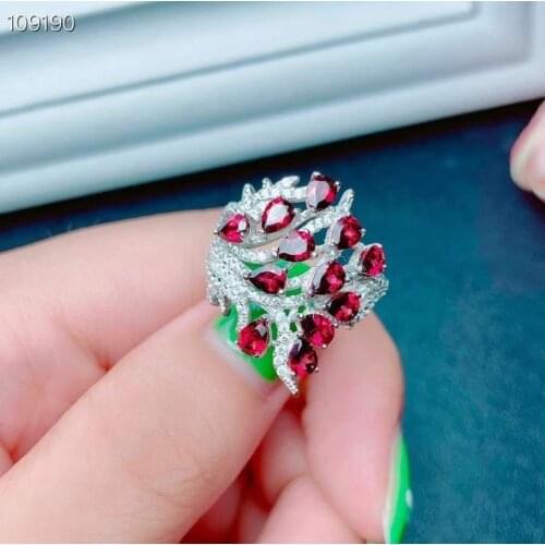 Fashion 925 Silver Garnet Ring for Office Woman 12 Pcs Natural Garnet Silver Ring Sterling Silver Jewelry