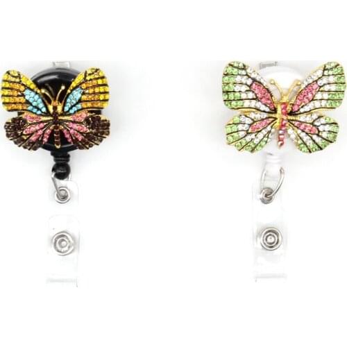 Fashion Rhinestone Butterfly animal Retractable ID Badge Holder Reel