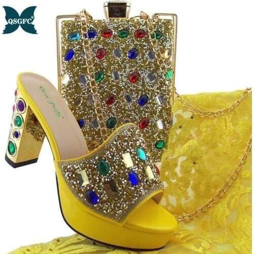 Fashionable Ladies Italian design Shoe and Bag Set Yellow Color Italian Shoe with Match Bag Set 2019 Nigerian Shoes and Bag Set