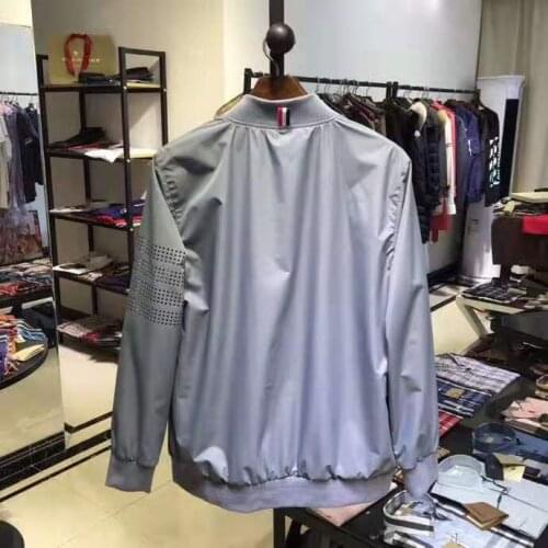 New 19ss Male Rib Sleeve Classic Hollow Stripe High Fashion Couple Baseball Coats & Jackets Abstract Digital Coat Motor # J5