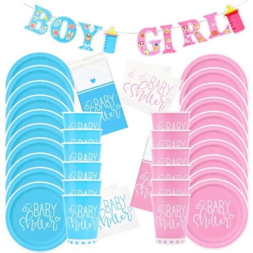 Gender Reveal Disposable Tableware Set Its A Boy Girl Paper Plate Nakin Blue Pink Baby Shower Decoration Gender Reveal Supplies