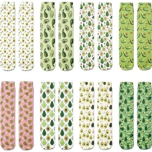 New Kawaii Women Cotton Cartoon Fruit Straight Socks Women Avocado Breathable Funny Sock Harajuku Party Street Dance Long Socks