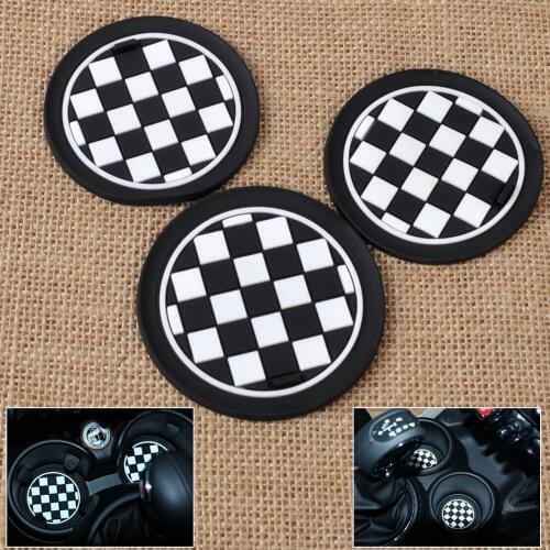 DWCX 3pcs Durable Rubber Chess Patten Anti-Slip Cup Mat for Mini JCW R57 R58 R59 R55 R56 Shockproof Silicone Mats Non-Slip Pads