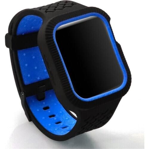 For Apple Watch Band 44mm 40mm Silicone Strap+Case Double-color Woven Shape Bracelet Frame Sport Belt for iWatch Series 6/SE/5/4