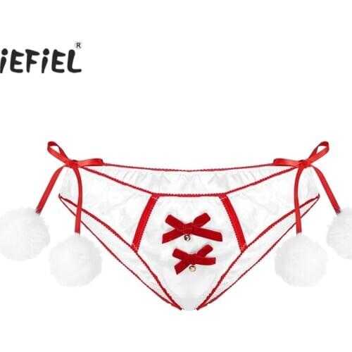 Sexy Ladies Christmas Thong Briefs Underpants Elastic Waistband Low Rise Underwear Bowknot Women Satin Lingerie Sissy Panties