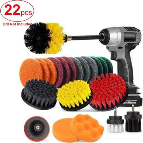 22Pcs/Set Electric Scrubber Brush Drill Brush Kit Plastic Cleaning Brush For Carpet Glass Car Tires Power Scrubber Cleaning Kit