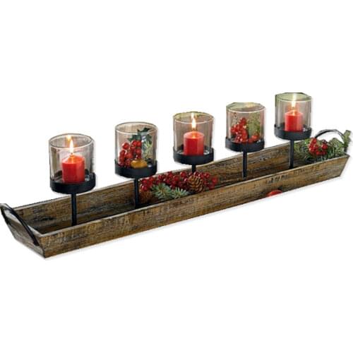 Nordic Old Vintage Wooden Candlestick American Glass Candle Holders Candle Cup Coffee Shop Bar Decoration Ornaments Gift FC419