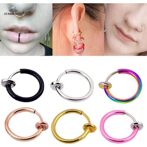 Starbeauty 2 pcs Hot Lip Piercing Fake Nose Ring Black Nose Rings Fake Piercing 10mm Labret Piercing Nose Clip Earrings Jewelry