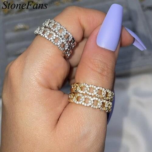 Stonefans Bling Bling Punk Cuban Link Chain Ring for Women Men Fashion Jewelry Wholesale Hip Hop Stainless Steel Ring Party Gift
