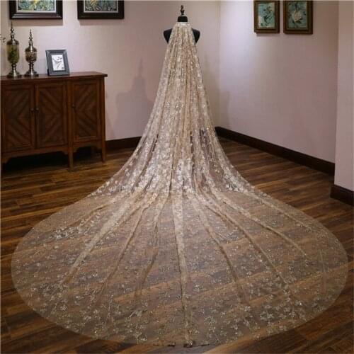 Bridal Veils Sequins Starry Sky Wedding Veils Champagne 3 Meters bridal long veil Bride Hairpiece Cathedral Train wedding access