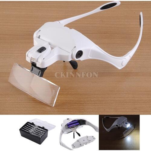 DHL 192PCS Creative 1.0X 1.5X 2.0X 2.5X 3.5X 5 Lens Adjustable Loupe Headband Magnifying Glass Magnifier with LED Magnifying