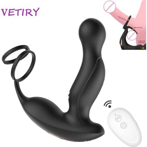 VETIRY Prostate Massage Vibrator Anal Plug With Penis Lock Dealy Ring Silicone Butt Plug Sex Toys for Men Gay Masturbation